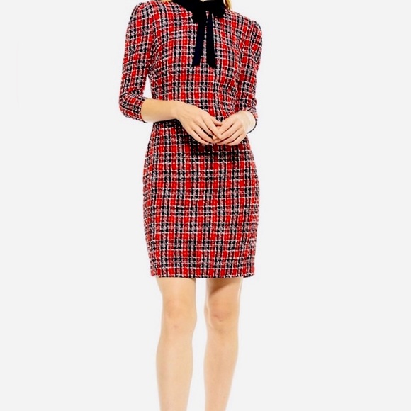 Brand New Alexia Admor Camilla Plaid Puff Sleeve Collarded Shealth Dress - Picture 1 of 12
